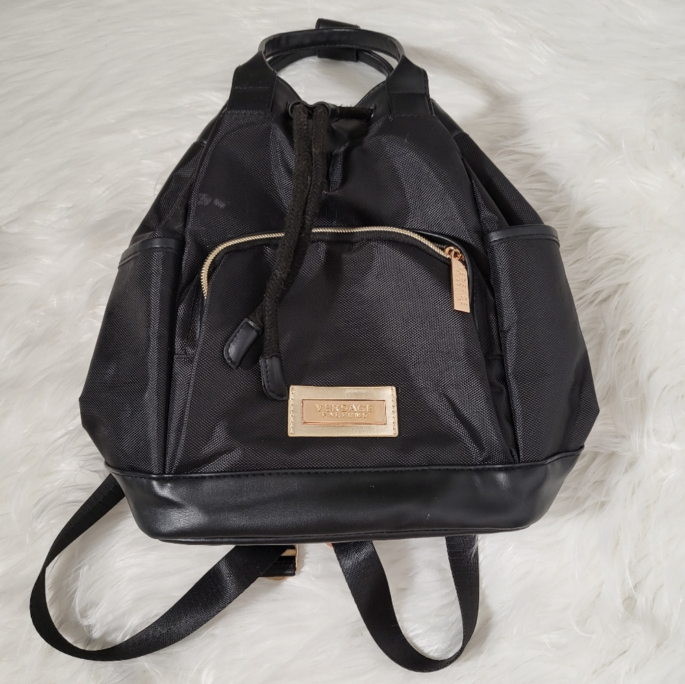 VERSACE Parfums bucket backpack with classic  greca print straps